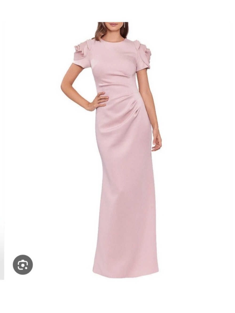 Xscape Light Pink Ruffled-Sleeve Maxi Gown
